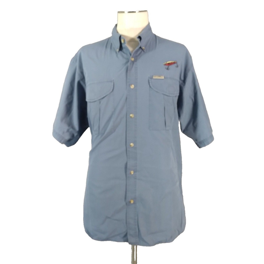 Columbia shirt men's large Blue short sleeve cotton button up embroidered
